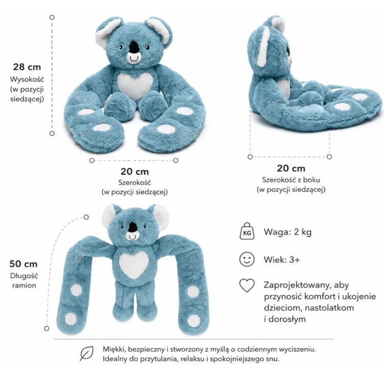 miś obciążeniowy koala dla dzieci 2kg długie ramiona z rzepami przytulanka sensoryczna