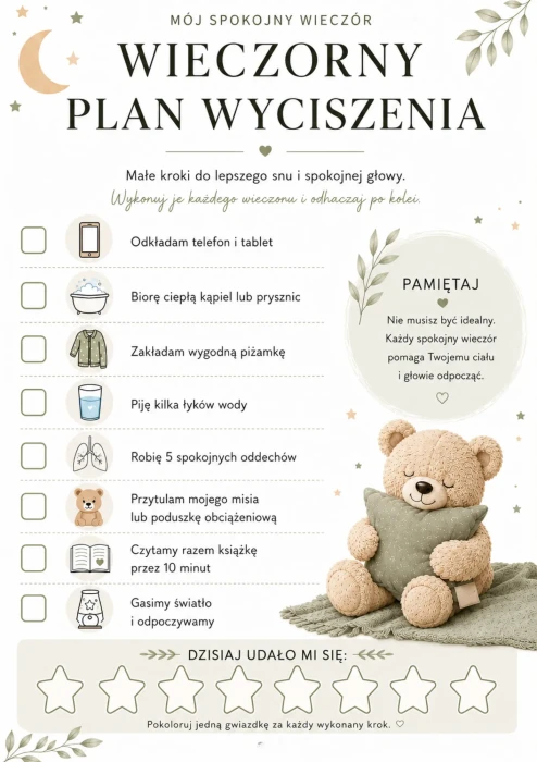 Wieczorny plan wyciszenia dziecka do wydruku PDF Malubaj