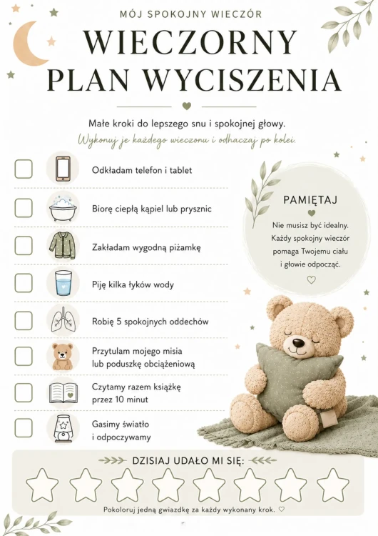Wieczorny plan wyciszenia dziecka do wydruku PDF Malubaj